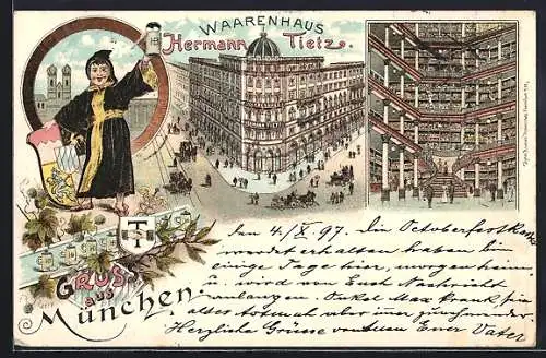 Lithographie München, Warenhaus Hermann Tietz am Bahnhofsplatz