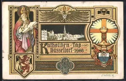 Künstler-AK Düsseldorf, Katholiken-Tag 1908, Teilansicht bei Nacht