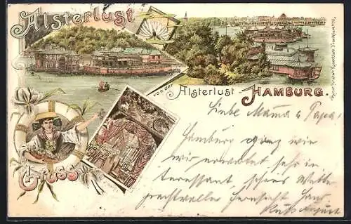 Lithographie Hamburg-St.Georg, Gasthaus Alsterlust, Inneres