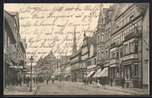 AK Hameln, Osterstrasse mit Schweineschlachterei Max Malz, Geschäft für Nähmaschinen u.a.
