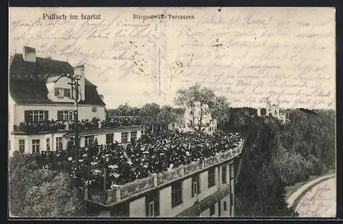 AK Pullach im Isartal, Bürgerbräu-Terrassen mit vielen Besuchern