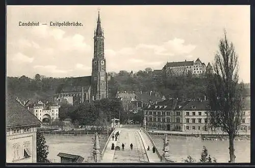 AK Landshut, Luitpoldbrücke und Kirchturm