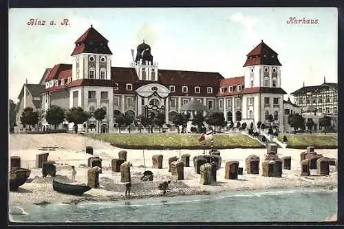AK Binz, Blick vom Strand zum Kurhaus