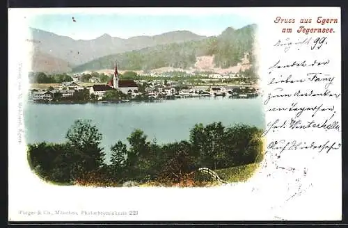 AK Egern, Ortsansicht mit Tegernsee