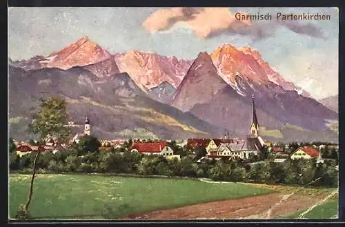 AK Garmisch Partenkirchen, Ortsansicht mit Alpenpanorama