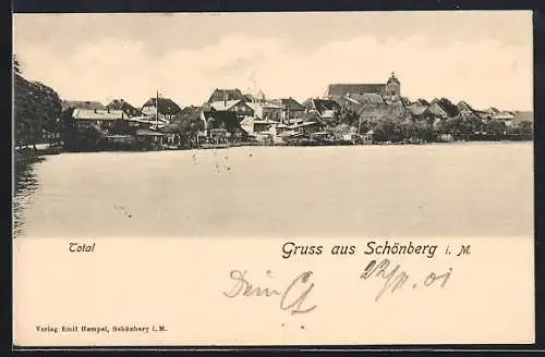 AK Schönberg i. M., Totalansicht vom Wasser aus