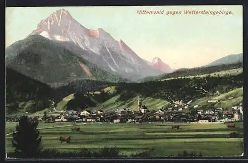 AK Mittenwald, Ort gegen Wettersteingebirge