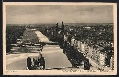 AK München, Blick v. deutschen Museum auf Isar und Stadt