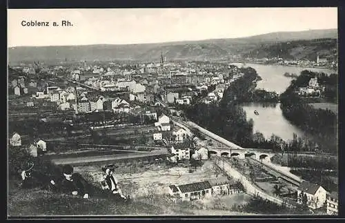 AK Coblenz / Rhein, Panoramablick vom Berg