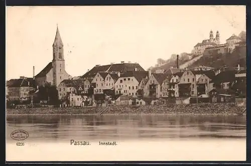 AK Passau, Uferpartie mit der Kirche