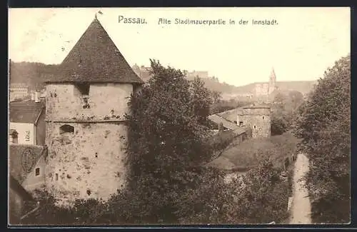 AK Passau, Alter Stadtmauerpartie in der Innstadt
