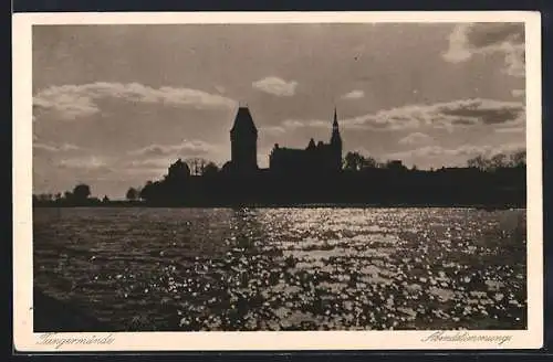 AK Tangermünde, Ort bei Abendstimmung vom Wasser aus