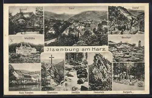 AK Ilsenburg, Schloss, Total, Brocken, Kurpark, Ilsenstein, Rote Forellen, Waldhöhe