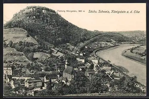 AK Königstein a. d. Elbe, Ortsansicht mit Festung