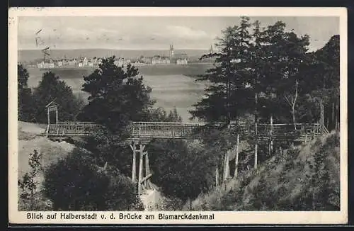 AK Halberstadt, Ortsansicht von der Brücke am Bismarckdenkmal