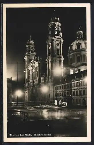 AK München, Theatinerkirche bei Nacht