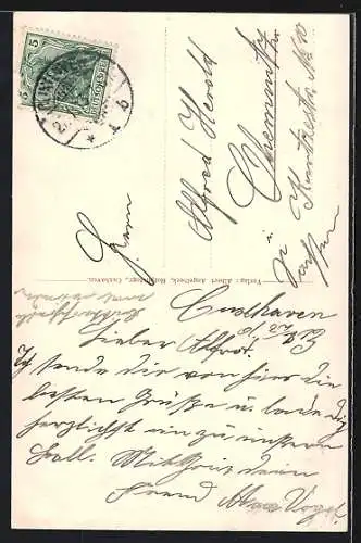 AK Cuxhaven, Leuchtturm und Telegraphengebäude bei Sturmflut