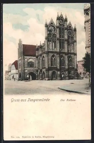 AK Tangermünde, Strassenpartie am Rathaus