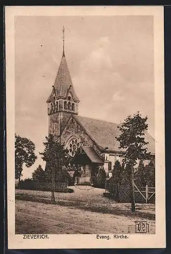 AK Zieverich, Strassenpartie an der Evang. Kirche