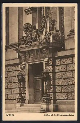 AK Berlin-Tiergarten, Südportal des Reichstagsgebäudes