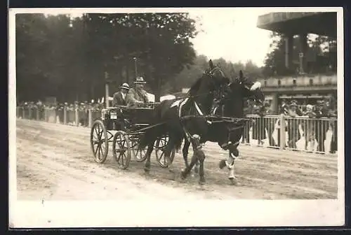 Foto-AK Wien, Doppelgespann beim Pferderennen