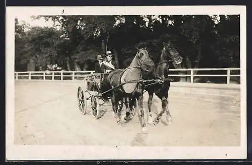 Foto-AK Wien, Pferderennen mit Doppelgespann