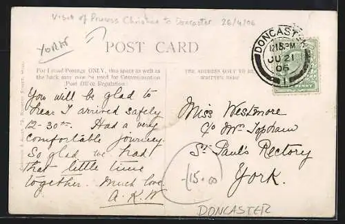 Foto-AK Doncaster, Visit of Princess Christian 1906