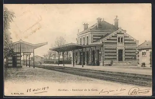 AK Herblay, Intérieur de la Gare, Bahnhof von der Gleisseite