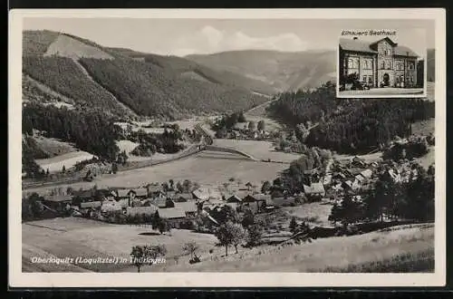 AK Oberloquitz, Totalansicht aus der Vogelschau, Eilhauers Gasthaus