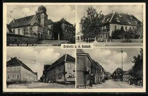 AK Redwitz, Kirche, Schloss & Kriegerdenkmal, str.,  Strasse, Schloss