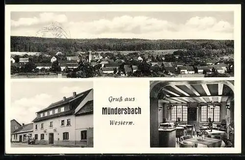 AK Mündersbach, Totalansicht, Gasthaus & Pension Pfeiffer-Bell