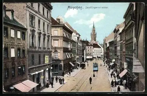 AK München, Sendlingerstrasse mit Strassenbahn