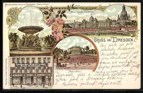 Lithographie Dresden, Hamburger Engros-Lager Warenhaus Sternberg, Wilsdruffer Strasse 29