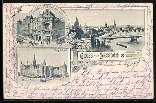 AK Dresden, Kgl. Schloss, Porzellan- und Majolica-Warenhaus, Gesamtansicht