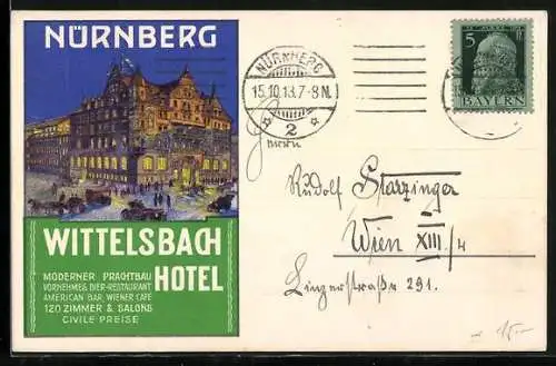 AK Nürnberg, Wittelsbach Hotel, Werbekarte