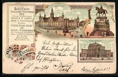 Lithographie Dresden, Königl. Schloss, Königl. Hoftheater
