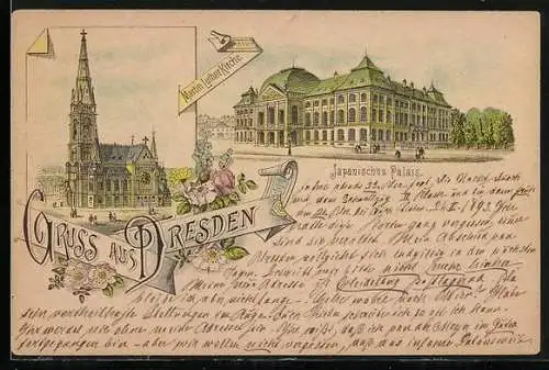 AK Dresden-Neustadt, Martin Luther Kirche und Japanisches Palais