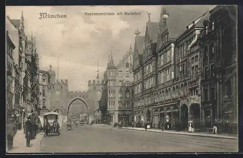 AK München, Neuhauserstrasse mit Karlstor