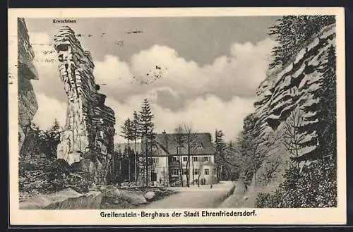 AK Ehrenfriedersdorf, am Greifenstein-Berghaus, der Kreuzfelsen