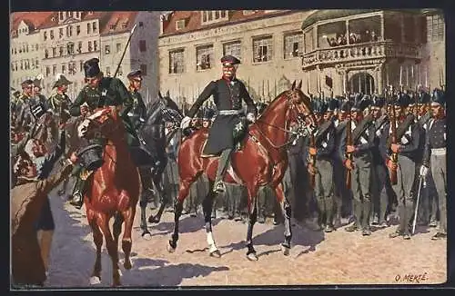 Künstler-AK O.Merte: Blüchers Einzug auf dem Marktplatz in Leipzig, 19.10.1813, Befreiungskriege