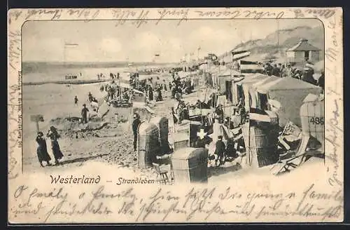 AK Westerland, Strandleben mit vielen Badegästen