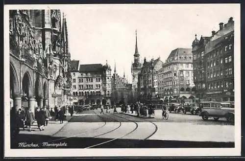 AK München, Der Marienplatz mit Geschäften