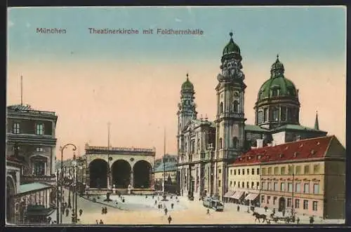 AK München, Theatinerkirche mit Feldherrnhalle