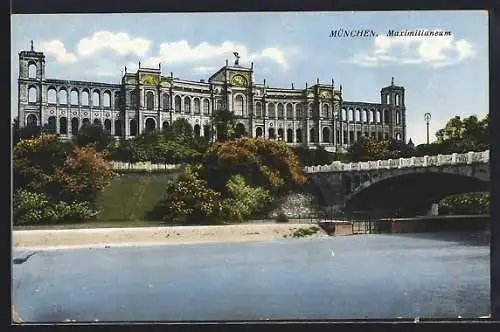 AK München, Flusspartie mit Maximilianeum