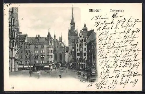 AK München, Marienplatz mit Blick zur Kirche