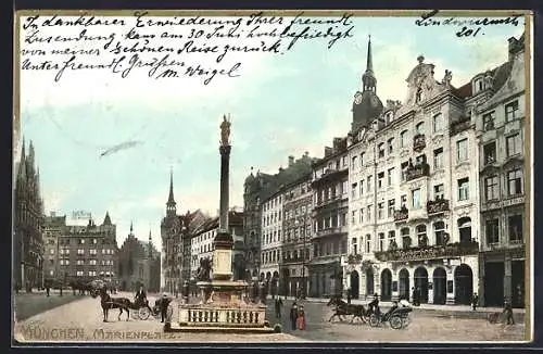 AK München, Marienplatz mit Hotel Peterhof
