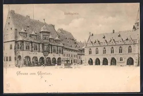 AK Goslar, Marktplatz mit Hotel Kaiser-Worth und Brunnen