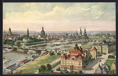 AK Dresden-Neustadt, Zeppelin-Ansicht der Ministerien u.der Altstadt