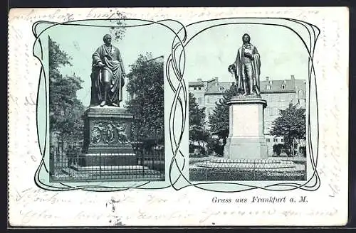 AK Frankfurt a. M., Goethe-Denkmal, Schiller-Denkmal