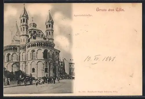 AK Köln, Apostelnkirche mit Strassenpartie